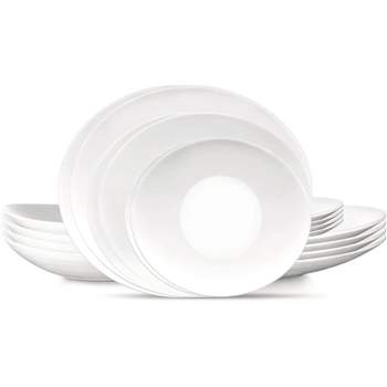 Bormioli Rocco Prometeo 18 Piece Dinnerware, Service for 6, Tempered Opal Glass, Curved Design w/ External Textures, Dishwasher & Microwave Safe