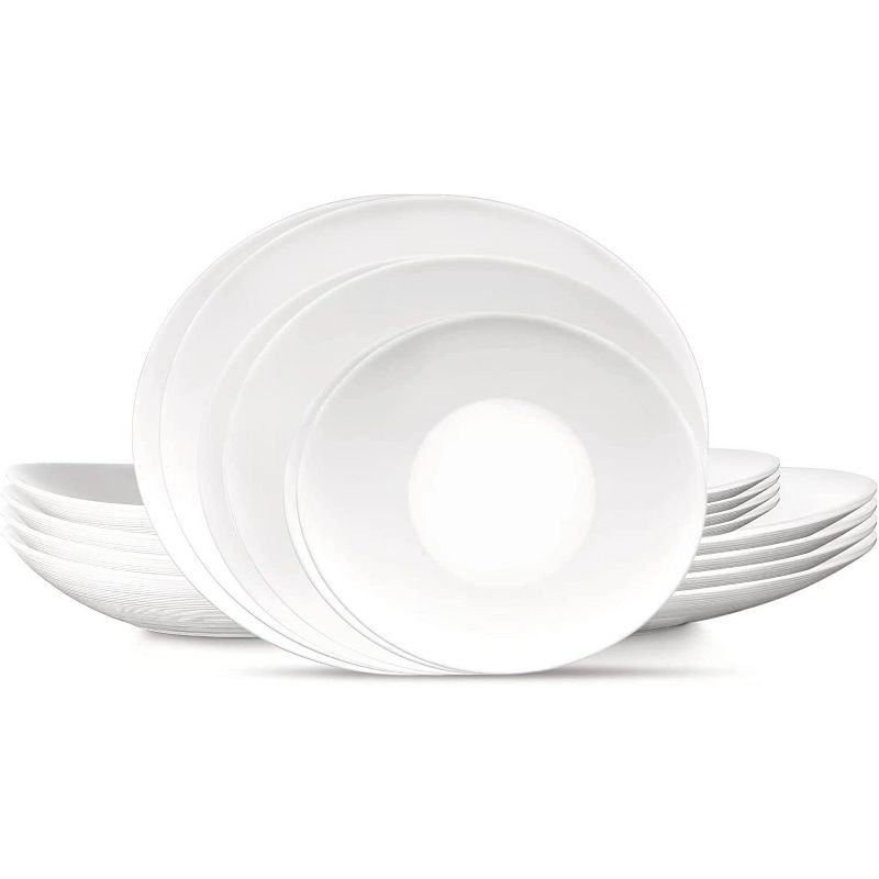 Bormioli Rocco Prometeo 18 Piece Dinnerware, Service for 6, Tempered Opal Glass, Curved Design w/ External Textures, Dishwasher & Microwave Safe, 1 of 9