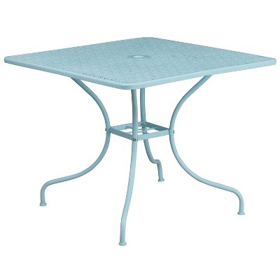 Sky Blue Square Steel Patio Dining Set with 2 Chairs