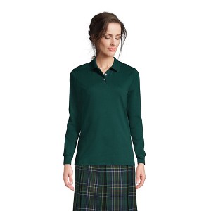 Lands' End School Uniform Women's Long Sleeve Interlock Polo Shirt - 1 of 4