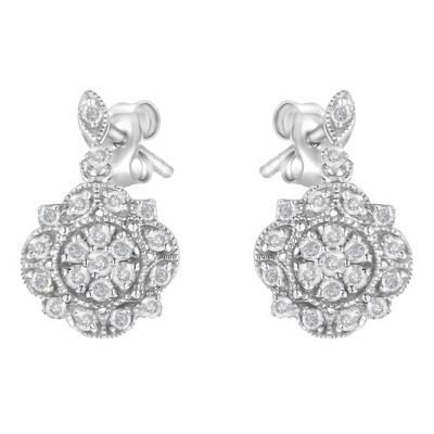 Haus of Brilliance Silver 1/2 Cttw Diamond Dangle Miligrain Earring