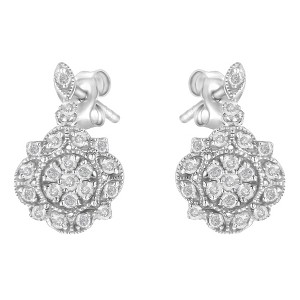 Haus of Brilliance Silver 1/2 Cttw Diamond Dangle Miligrain Earring - 1 of 4