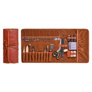 Angel Sar 72-Piece Leather Craft Tool Kit, Engraving Punching Stamping Sewing Tools Set with Storage Bag for Leatherworking, DIY Leather Repair - 1 of 4