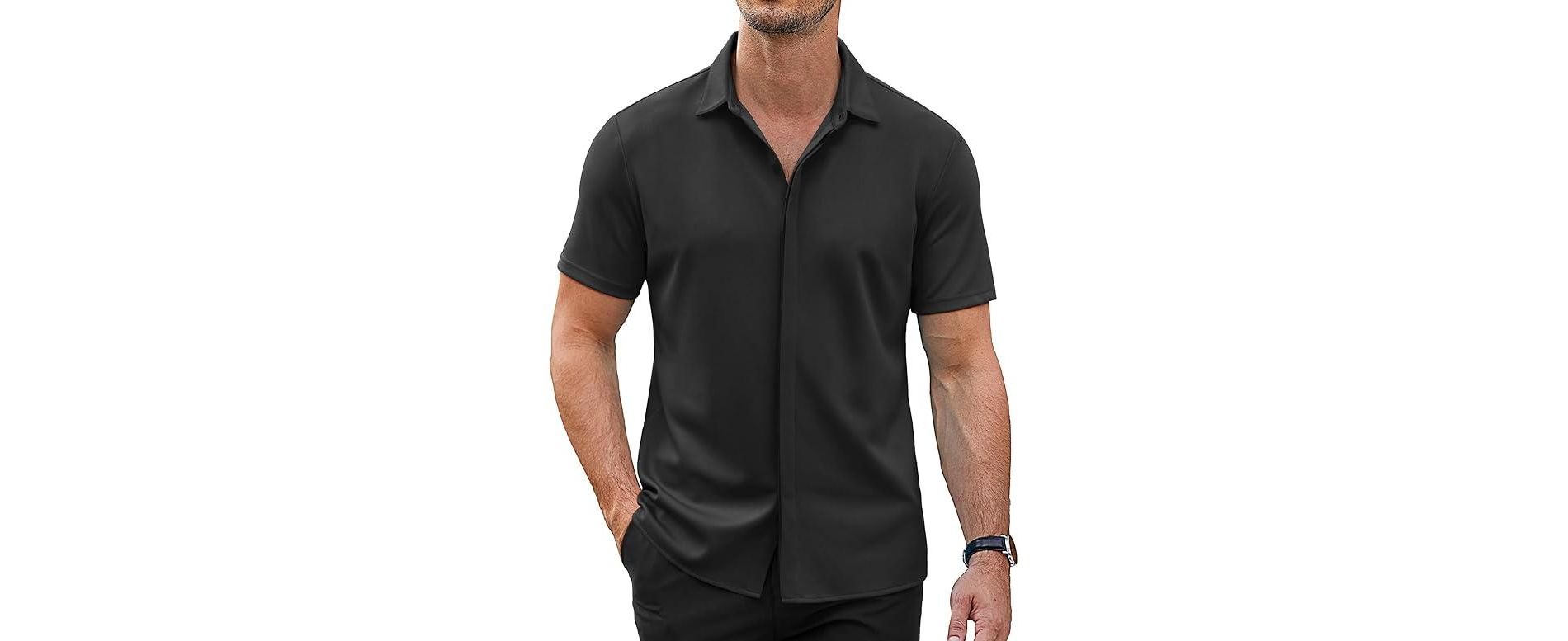 COOFANDY Mens Short Sleeve Wrinkle Free Shirt Casual Button Down Shirt Summer Dress Shirt
