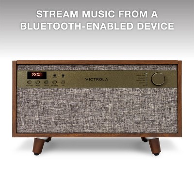 Victrola Walnut 6-in-1 Mid-Century Music Center with Bluetooth