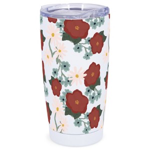 Elanze Designs 20 oz Stainless Steel On the Go Insulated Travel Tumbler With Push Top Lid, Assorted Drawn Flowers White - 1 of 4