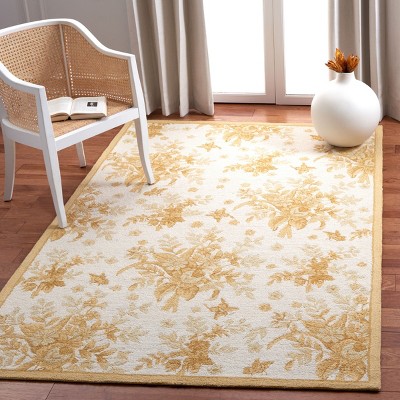 Ivory and Gold Hand-Knotted Wool Floral Area Rug
