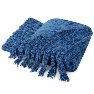 PAVILIA Chenille Throw Blanket with Woven Knitted Tassel Fringe for Couch, Living Room Decor and Bed - 1 of 4