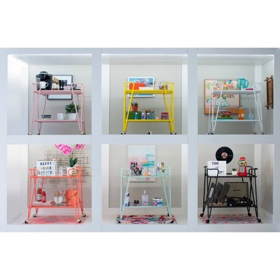 Lawsonia Sleek Black Iron & Mirrored 2-Tier Mobile Bar Cart