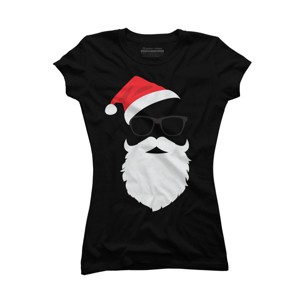Junior's Design By Humans Hipster Santa Face with Hat beard & Glasses Christmas By TronicTees T-Shirt - 1 of 3