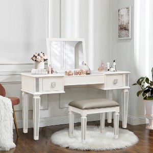 Gulches Vanities Desk with Drawers, Bedroom Makeup Vanity Table Set with Mirror and Stool, Dressing Table for Bedroom,Makeup Room, Working Desk - 1 of 4