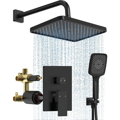 Aposhion 12 Inch Square Rainfall Shower Faucet Set Rough-in Pressure-balanced Valve with Handheld Sprayer Wall Mounted Luxury Rain Shower Faucet Kit