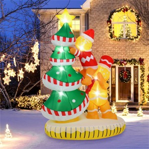 Angel Sar 7ft Inflatable Christmas Tree with Gingerbread Men, 7 LED Light-Up Outdoor Decoration, Self-Inflating Yard Decor with Star Topper - 1 of 4