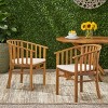 Outdoor Acacia Wood Dining Armchairs Set of 2,Fabric Upholstered Chair With Slat Backrest And Wood Frame For Patio Backyard-Coolbibila - 2 of 4
