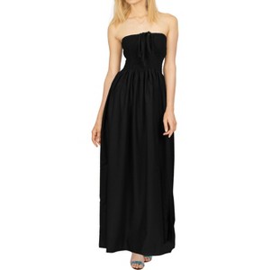 LA LEELA Women's House Daily Routine Evening Wear Solid Smocked Top Maxi Slit Dress Casual Strapless Tube Dresses for Women - 1 of 3