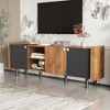 MAYEERTY MId Century TV Stand with 3 Cabinets, Media Console Table for TVs up to 70", Wood Color Top Paanel & Handle Black Brown - 3 of 4