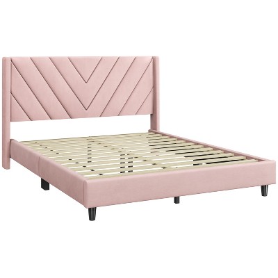 Yaheetech Upholstered Platform Bed Frame with Wooden Slat Support