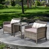 Outsunny 3 Piece Patio Furniture Set w/ Cushions, PE Rattan Wicker Outdoor Table And Chairs Conversation Set w/ 2-Tier Glass Top Coffee Table - 2 of 4
