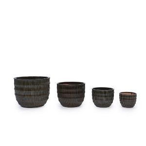 KWPZQEB 4 Pieces Ceramic Flowerpot, Indoor Flower Pots Set with Drainage Holes, Outdoor Garden Planters with Creative Stripe for Patio, Garden - 1 of 4