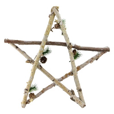 Northlight 17.75" Large Rustic Snowy Wood Branch Star Christmas Ornament - Brown