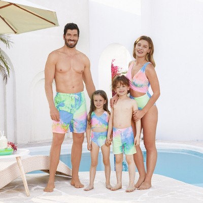PATPAT Family Matching Swimwear Set Mommy and Me Tie-dye One-Piece Swimsuits Swim Trunks Shorts (Multi-color, Men: M) — фото 2