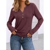 Women's 2025 Fall Long Sleeve Henley Top Dressy Casual V-Neck Blouse Trendy Loose Fit Button Up Shirts Cute T-Shirt - 2 of 4