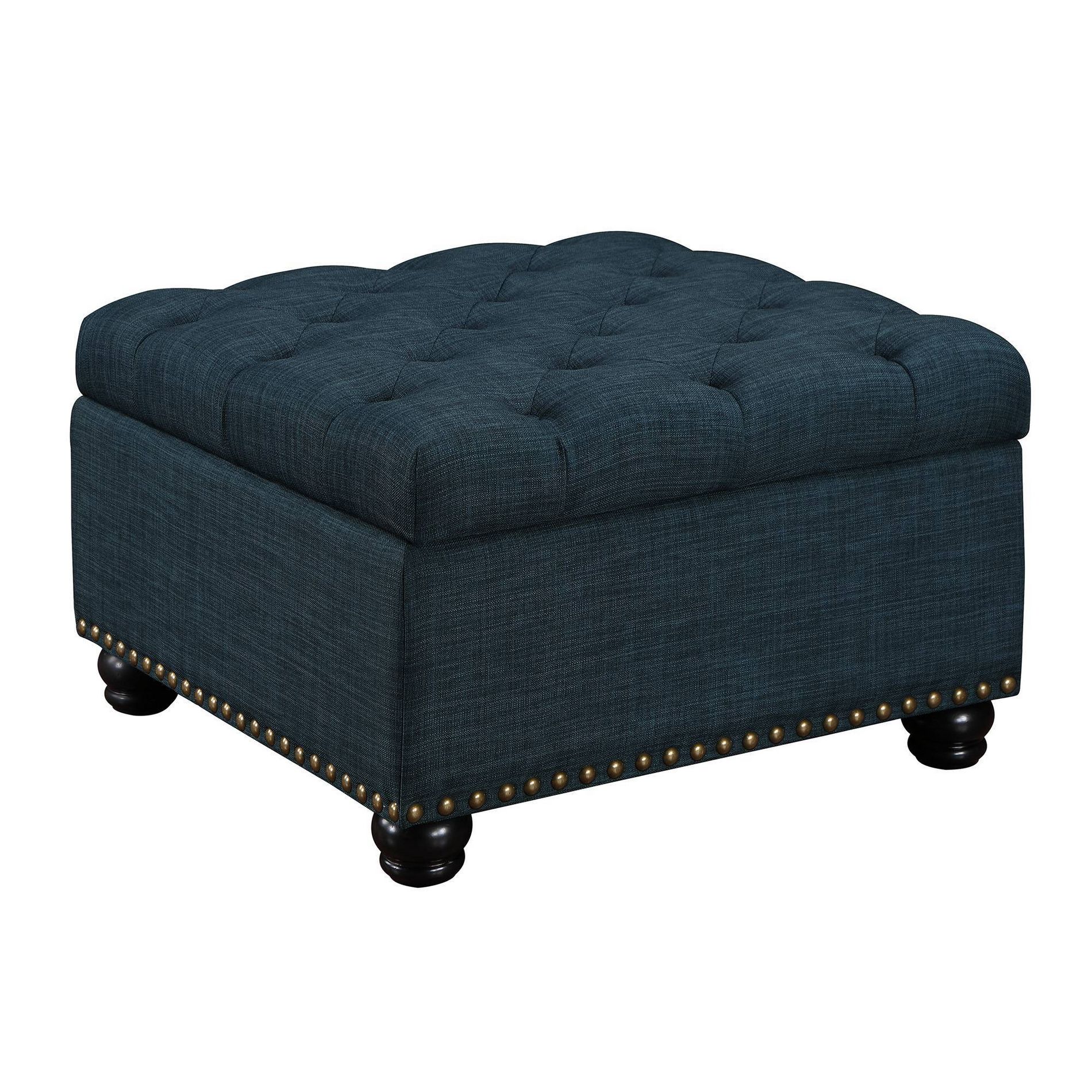 Breighton Home Designs4Comfort Herald Square Ottoman Coffee Table with Storage in Dark Blue Fabric