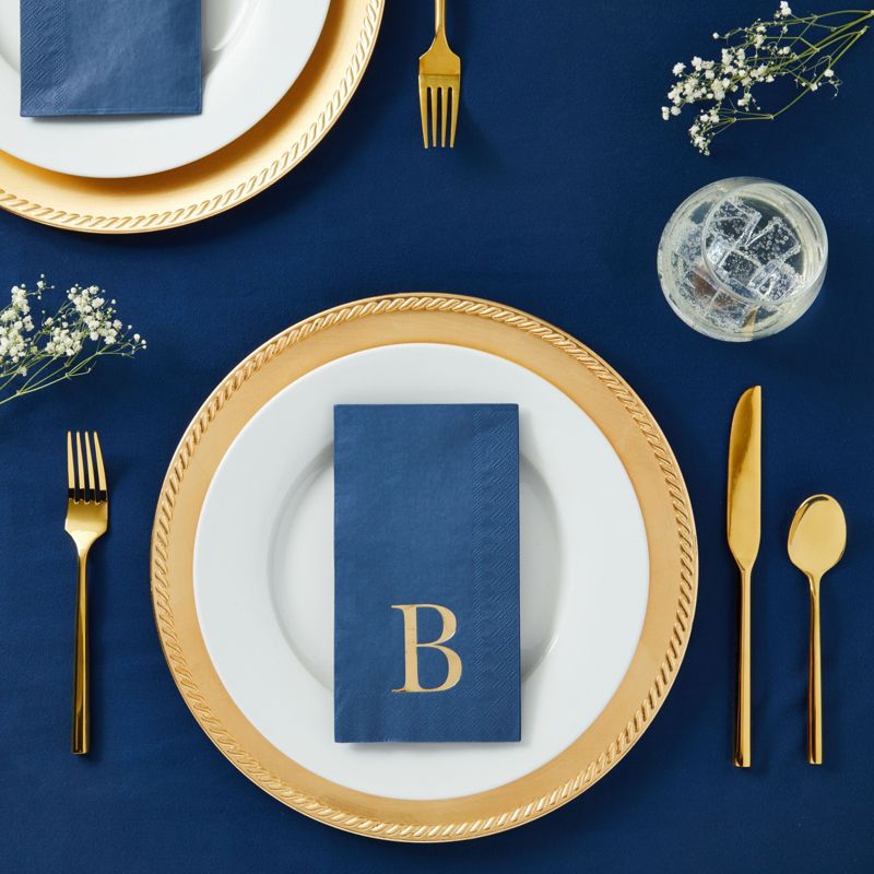 Sparkle and Bash 100 Pack Navy Blue Monogrammed Gold Foil Letter B Paper Dinner Napkins for Engagement & Wedding Party, 4x8 in, 2 of 5