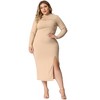 Agnes Orinda Women's Plus Size Ribbed Cut-Out Slim Fit Bodycon Midi Dresses - 3 of 4