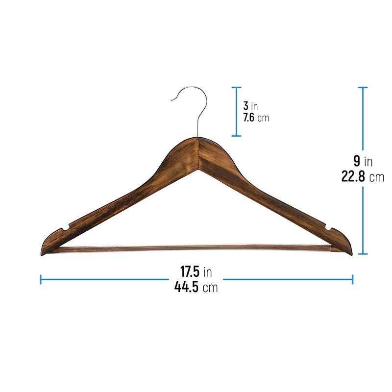 OSTO Wooden Suit Hangers; Ultra-Durable Smooth Finish Wood Coat Hanger with Non Slip, Grooved Pant Bar & Swivel Hook, 4 of 7