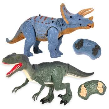 BUY 2: Contixo DR1+DR2 RC Dinosaurs -Walking Velociraptor & Triceratops Dinosaur with Light-Up Eyes & Roaring Effect for Kids