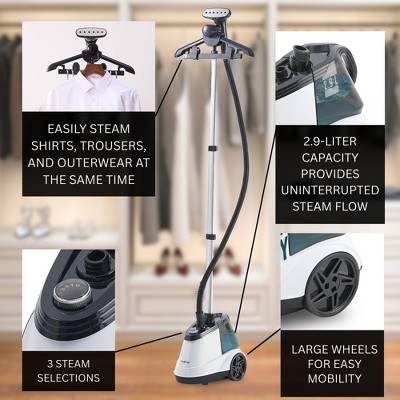 True & Tidy Heavy Duty 1800W Smart Auto Shut-off Garment Steamer with Water Sensor and Beep Alert White