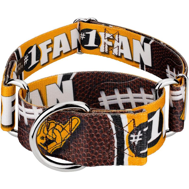 Country Brook Petz 1 1/2 Inch Black and Gold Football Fan Martingale Dog Collar Limited Edition, 1 of 5