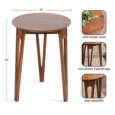 Walnut Brown Round Mango Wood Accent Table with Hairpin Legs