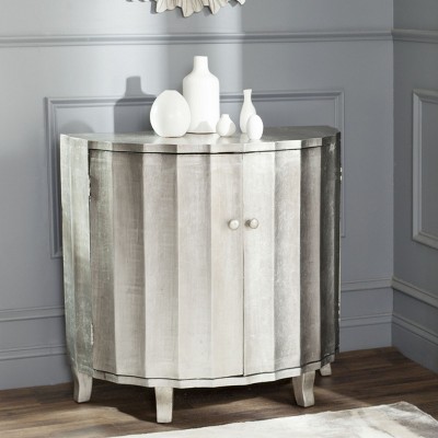 Silver Fluted Hollywood Glam Curved Accent Cabinet