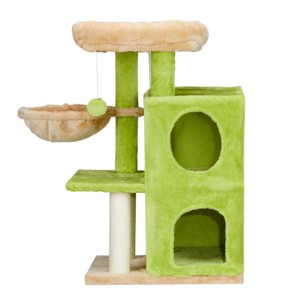 SEVOBAL Indoor Pets with Sisal Scratching Post Cute Cat Condo Climbing Frame with Multi Level Jumping Platform Hammock Toy Ball, Green, 52"*42"*20" - 1 of 4