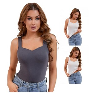 INSPIRE CHIC 3 Packs Women's Wide Strap Sweetheart Neck Undershirt Base Layer Tank Tops with Built in Bra - 1 of 4
