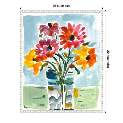 Colorful Floral Canvas Print with Beaded White Frame, 16 x 20