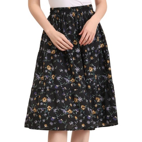 Allegra K Women's Chiffon Elastic Waist Ruffle Tiered Flowy Midi Printed  Skirts : Target