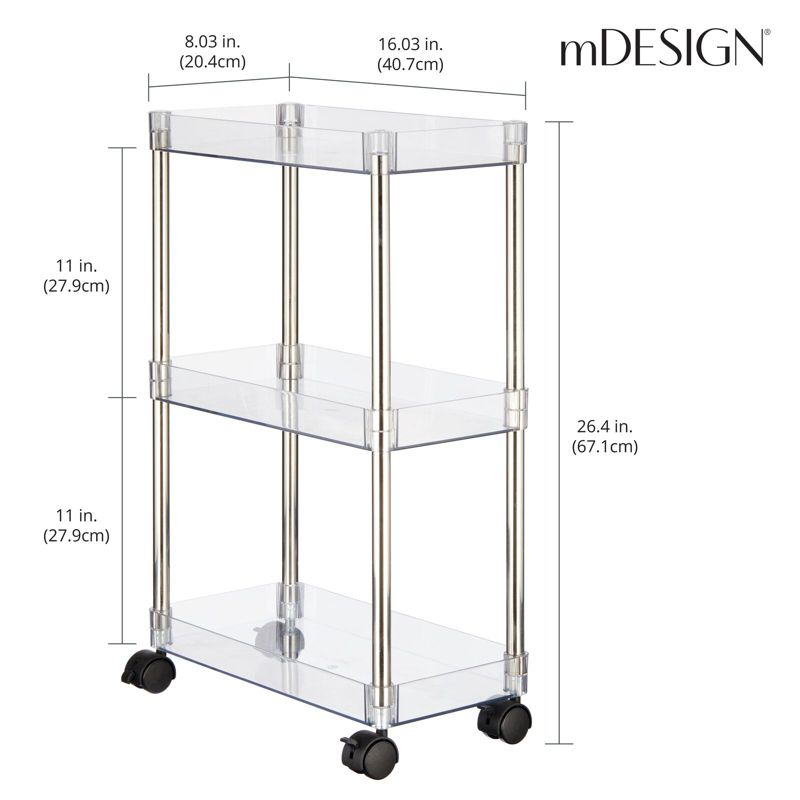 mDesign Slim 3-Tier Portable Household Rolling Cart with Wheels, 3 of 8