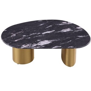 Sapphtopaz Irregular Coffee Table with Sintered Stone Top Unique Home Decor Coffee Tables with Gold Stainless Steel Legs for Living Room - 1 of 4
