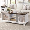 Homhougo Farmhouse Coffee Table with Storage - 48'' Industrial Rectangular Living Room Table with Sliding Barn Doors & Adjustable Shelves, White - 4 of 4