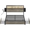 Hausource Full Bed Frame with LED Bookcase Headboard, 4 Storage Drawers, No Box Spring Needed, Gray - 2 of 4