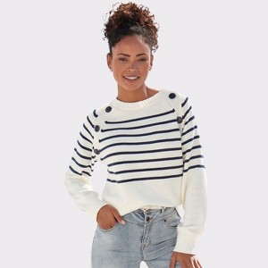 Women's Striped Button Detail Sweater - LASCANA - 1 of 4