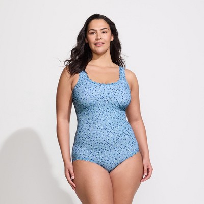 Lands' End Women's Chlorine Resistant High Leg Soft Cup Tugless Sporty One Piece Swimsuit