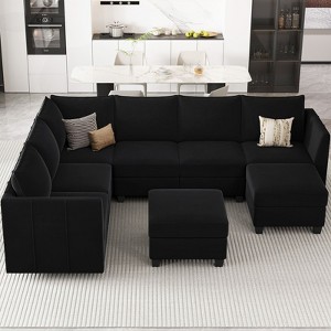 Belffin U-Shaped Modular Sectional – Storage Ottoman System & Pet-Resistant Velvet - 1 of 4