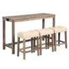 TiramisuBest 4 Piece Bar Table Set with Power Outlet USB Type C Ports 3 Padded Stools Wooden Frame Dining Game Room Rustic Charm - 3 of 4