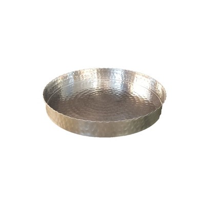 HomeRoots 16" Silver Handcrafted Hammered Stainless Steel Round Tray