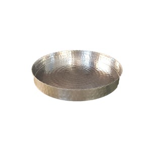 HomeRoots 16" Silver Handcrafted Hammered Stainless Steel Round Tray - 1 of 4
