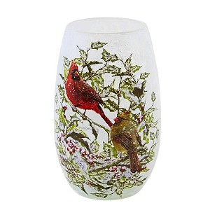 Stony Creek 5.25 In Holly & Cardinals Pre-Lit Small Vase Berries Frosted Snow Novelty Sculpture Lights - 1 of 3